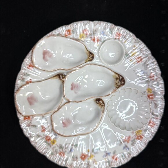 Vintage H&C Limoges Oyster Plate Floral Rim Hand Painted 8.5